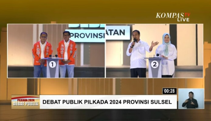 Dua calon Gubernur Sulawesi Selatan, Moh Ramdhan Pomanto (Danny) dan Andi Sudirman Sulaiman saat beradu gagasan pada debat Pilgub 2024.