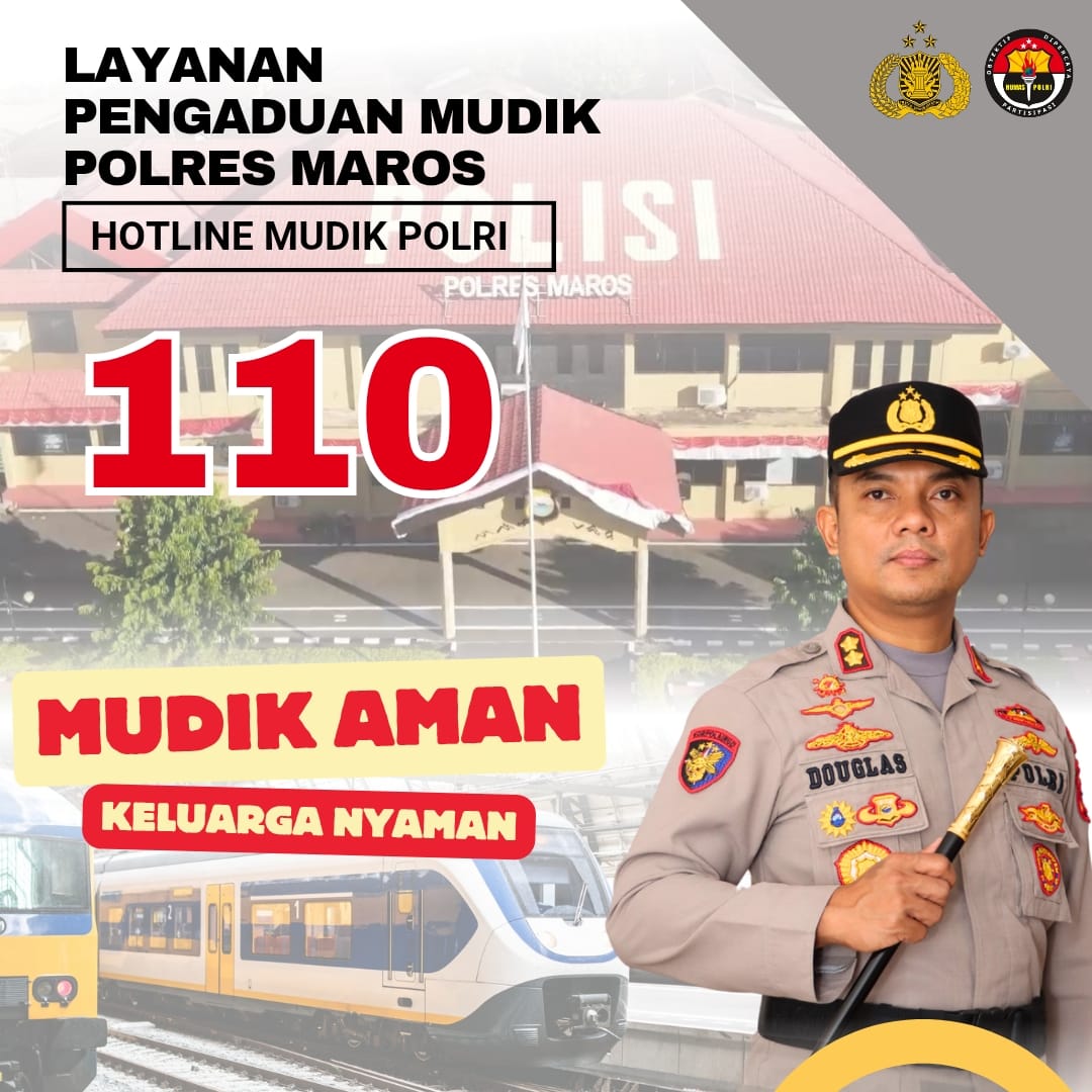 Kapolres Maros, AKBP Douglas Mahendrajaya memperkenalkan layanan Hotline Mudik Polri 110.