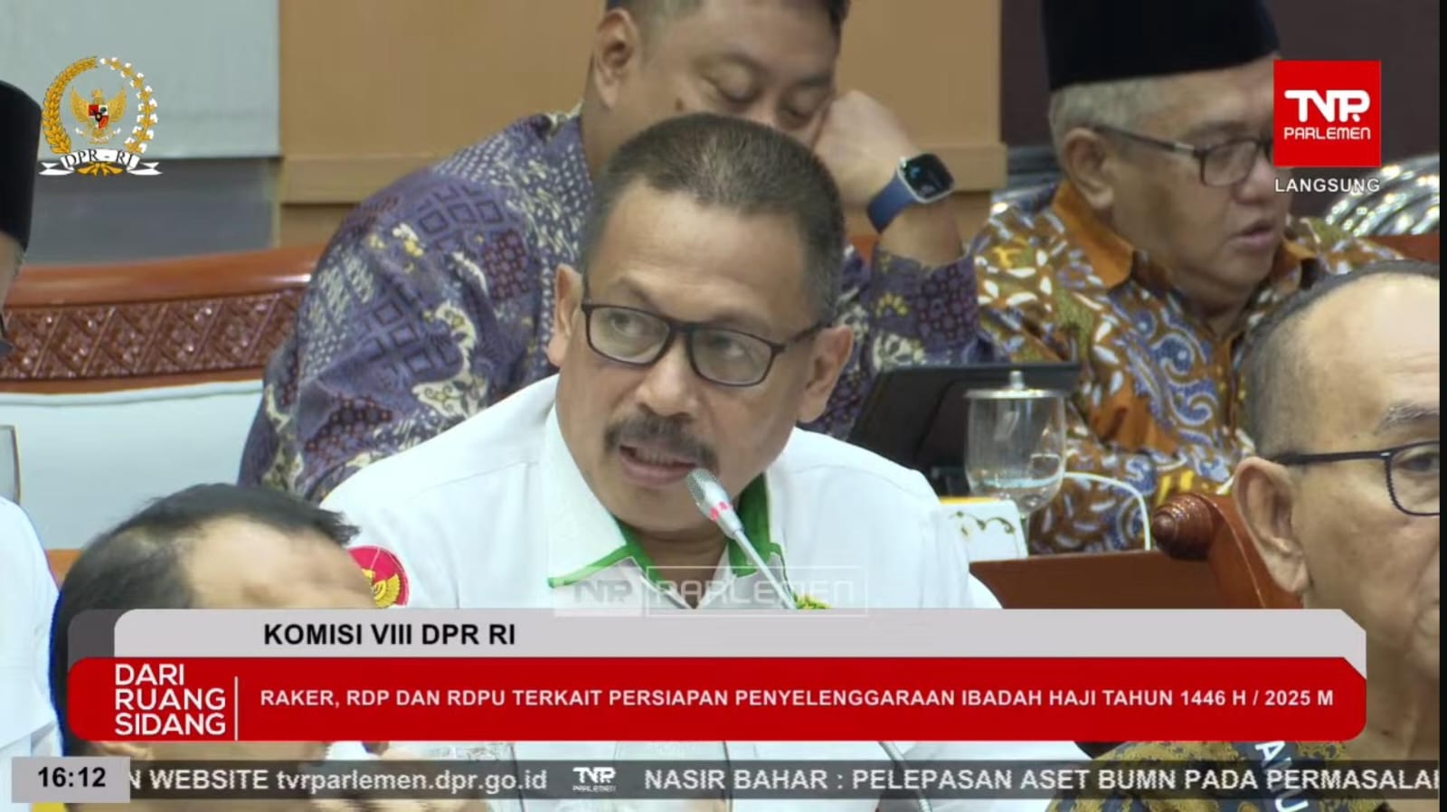 Kakanwil Kemenag Prov. Sulsel H. Ali Yafid pada Rapat Dengar Pendapat (RDP) antara Komisi VIII DPR RI bersama mitra kerja terkait penyelenggaraan ibadah haji di Gedung Nusantara II, DPR RI, Senayan, Jakarta, Selasa (29/4/2025).