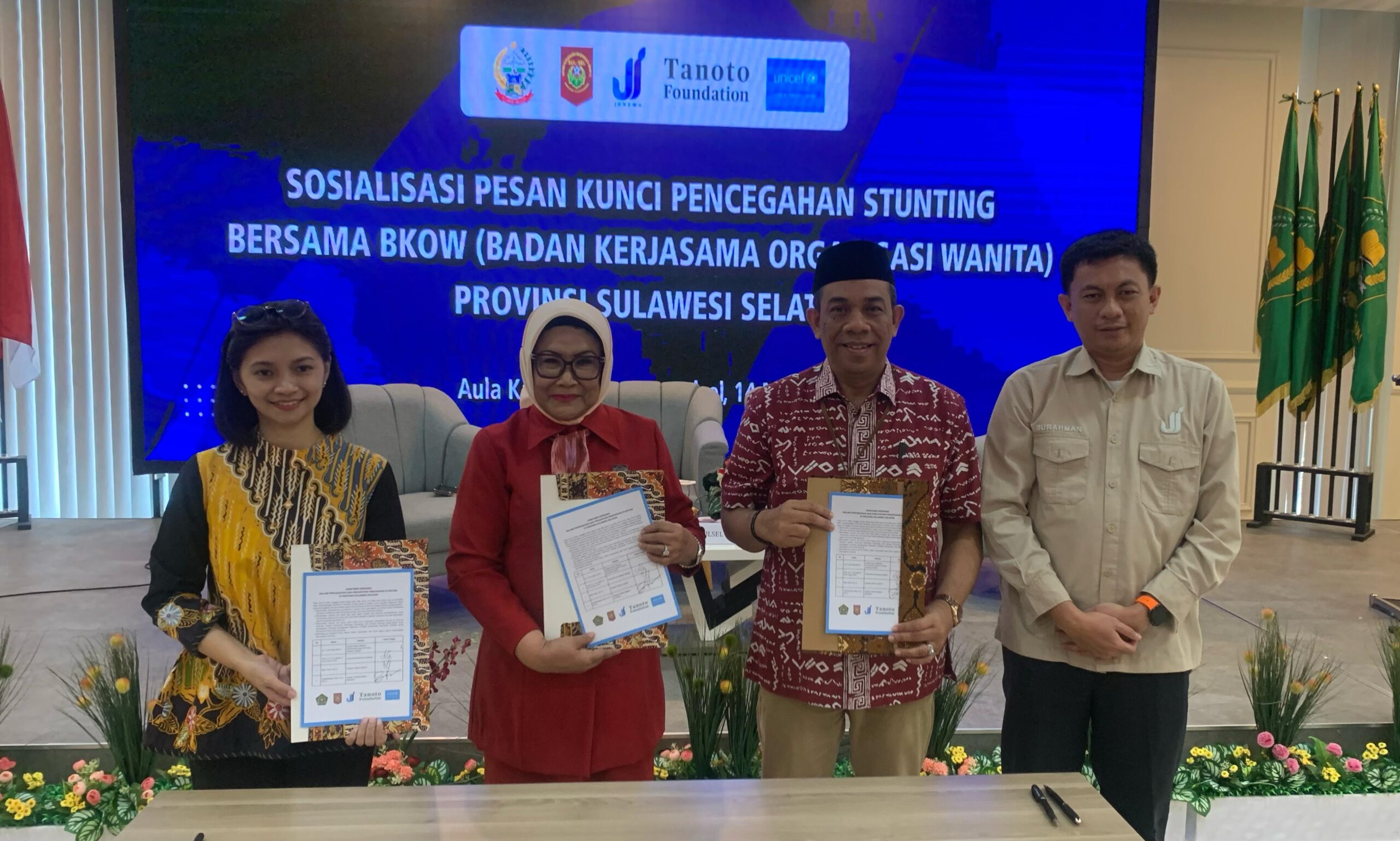 Kemenag Sulsel bersama Badan Kerjasama Organisasi Wanita (BKOW) Sulsel, UNICEF, dan Jenewa Institute gelar kegiatan sosialisasi pesan kunci pencegahan stunting di Aula Kanwil Kemenag Sulsel, Jl Nuri Makassar, Rabu (14/5/2025).